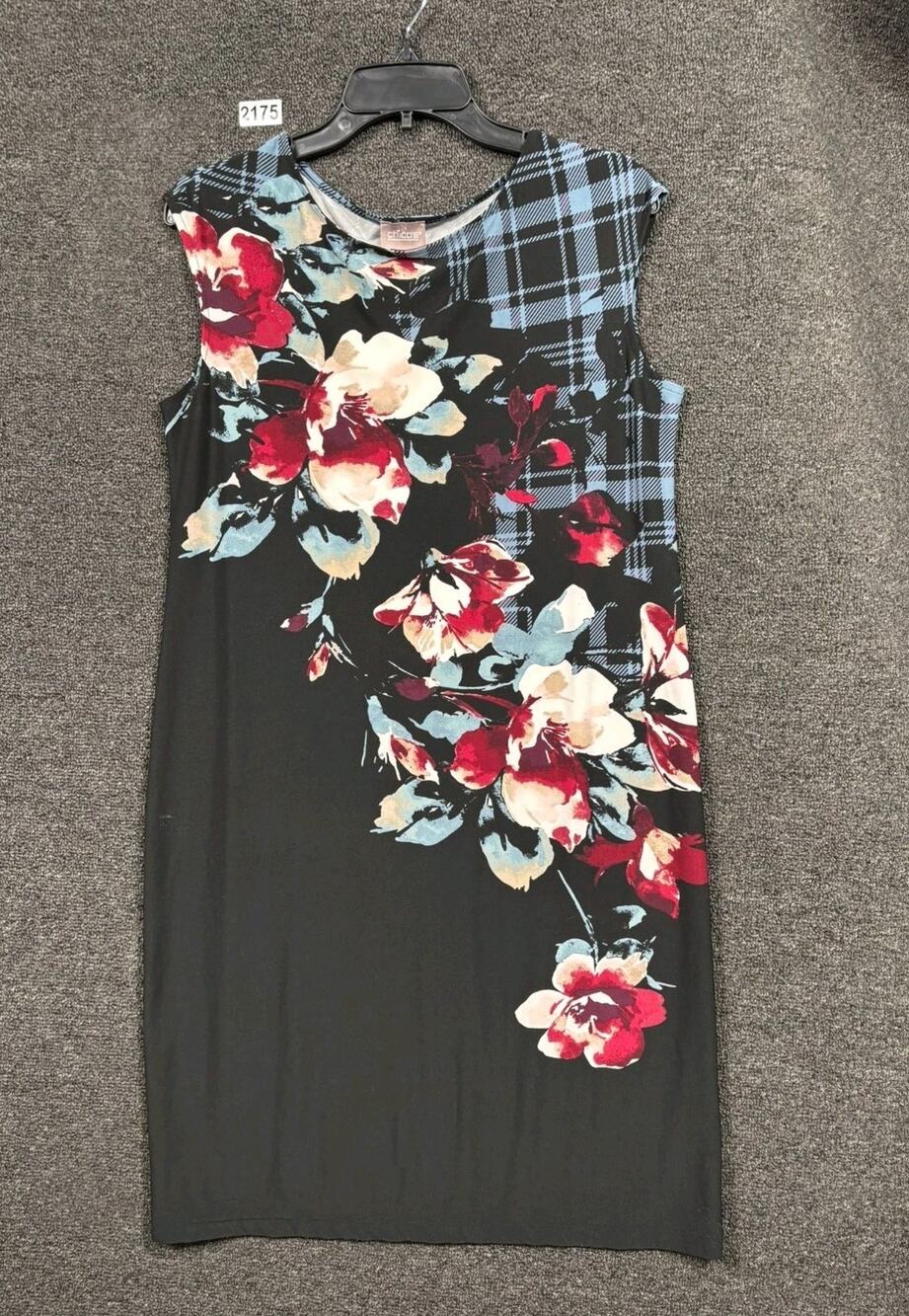 Chico's Bouquet Print Sheath Dress Womens Sz 1 US 8 Black Knee Length Sleeveless